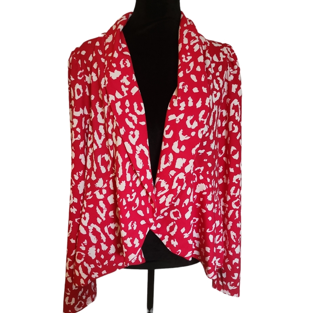 Red and white animal print blazer with roll up sleeves - size  - NEW never worn